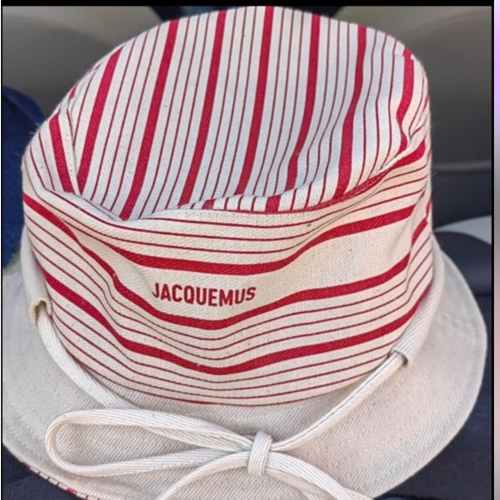Jacquemus Red and Cream Striped Bucket Hat la bag b Gadjo hat
